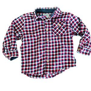 OshKosh B'Gosh Toddler Boy Red Plaid Button-Up Flannel Shirt. Size‎ 3T. Unisex